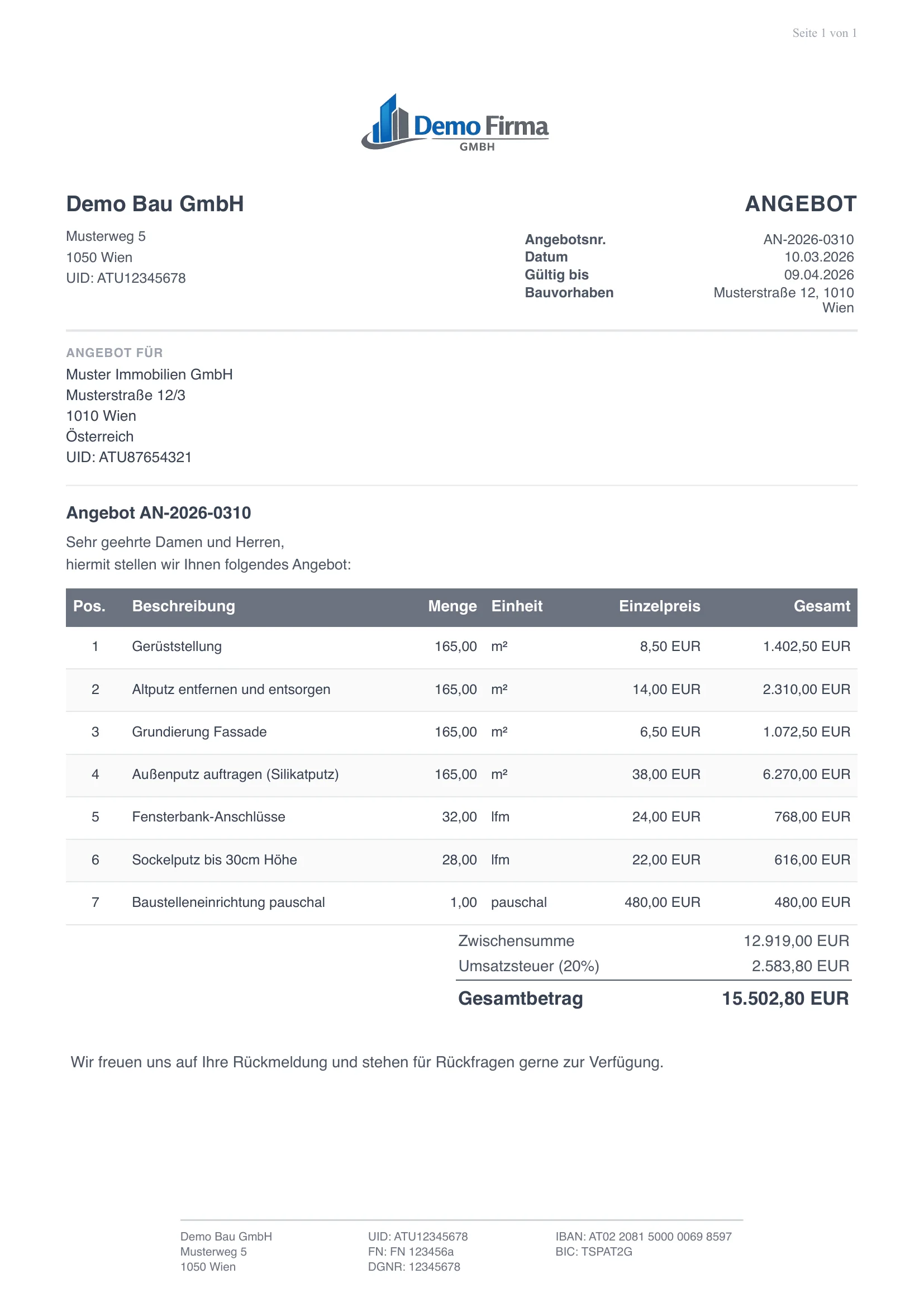 Vorschau: Angebot & Kostenvoranschlag