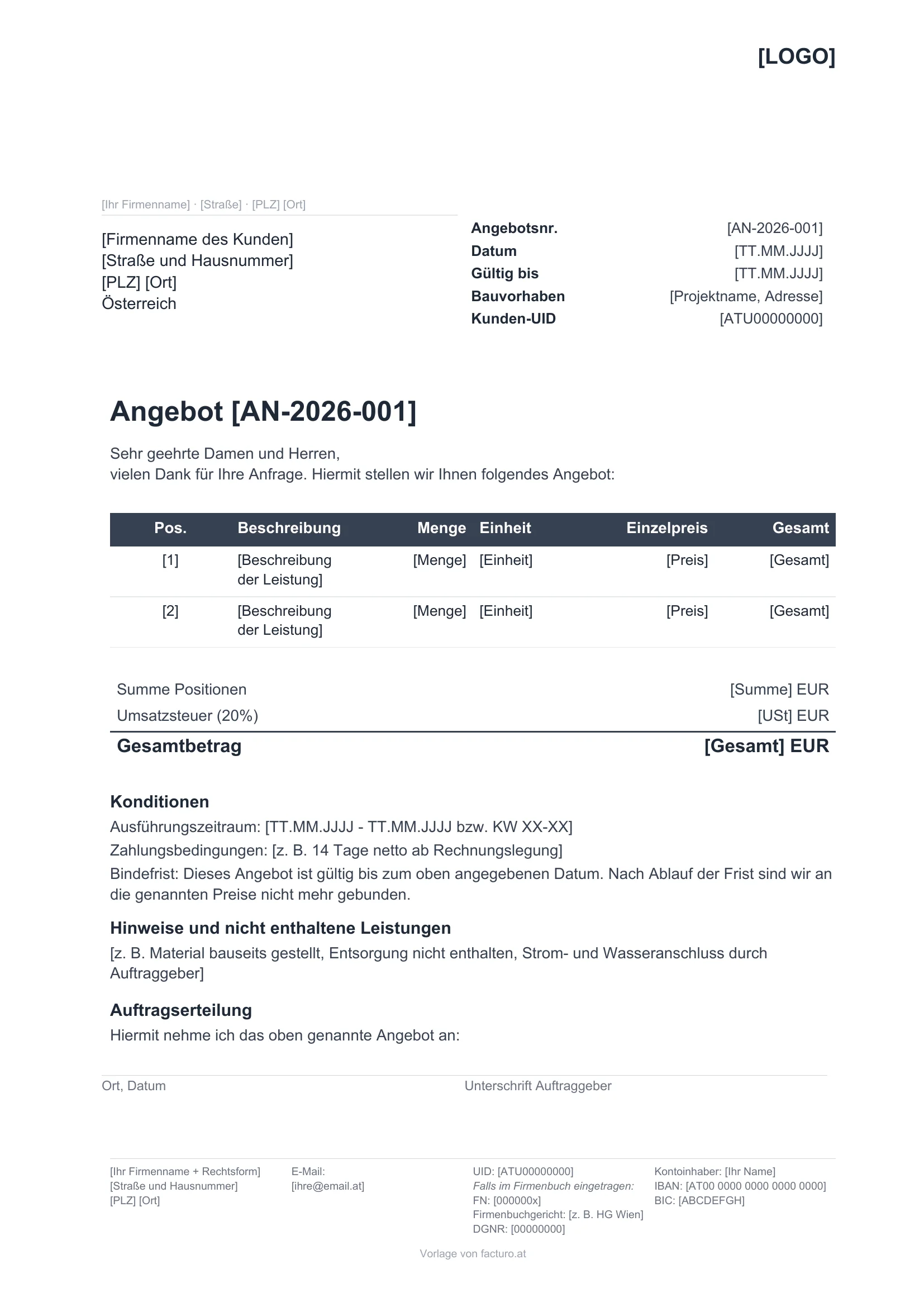 Angebot & Kostenvoranschlag