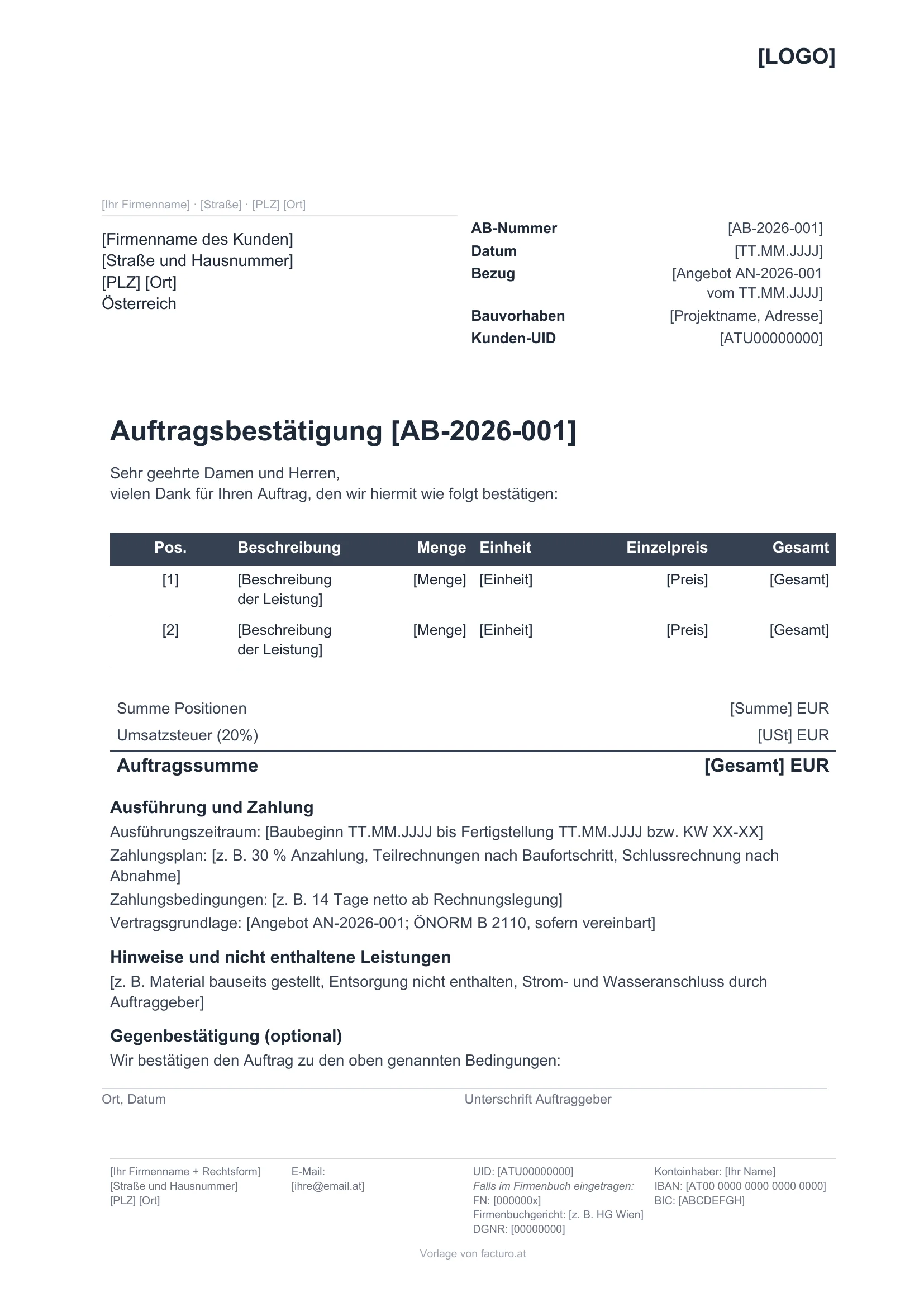 Auftragsbestätigung