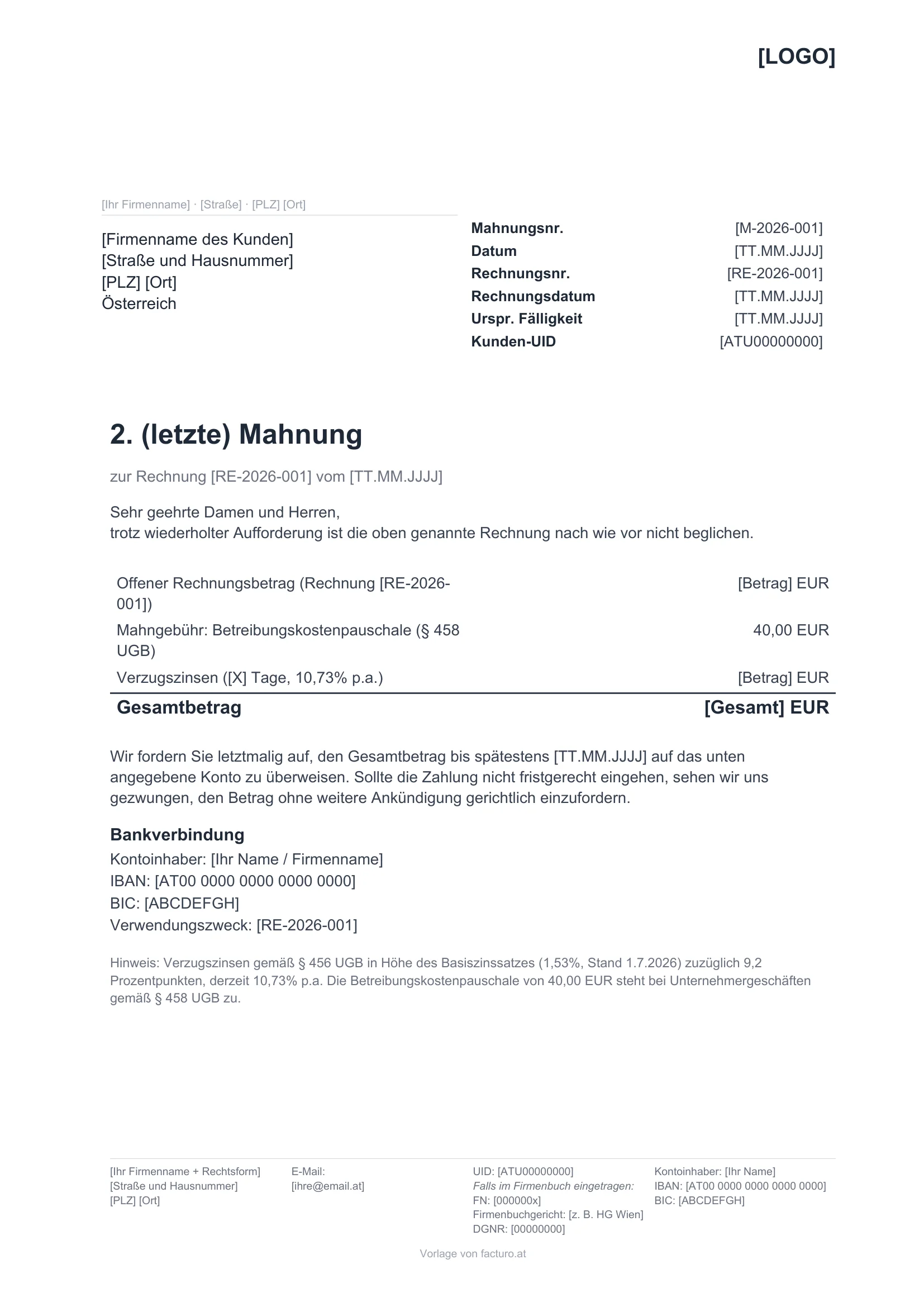 2. (letzte) Mahnung