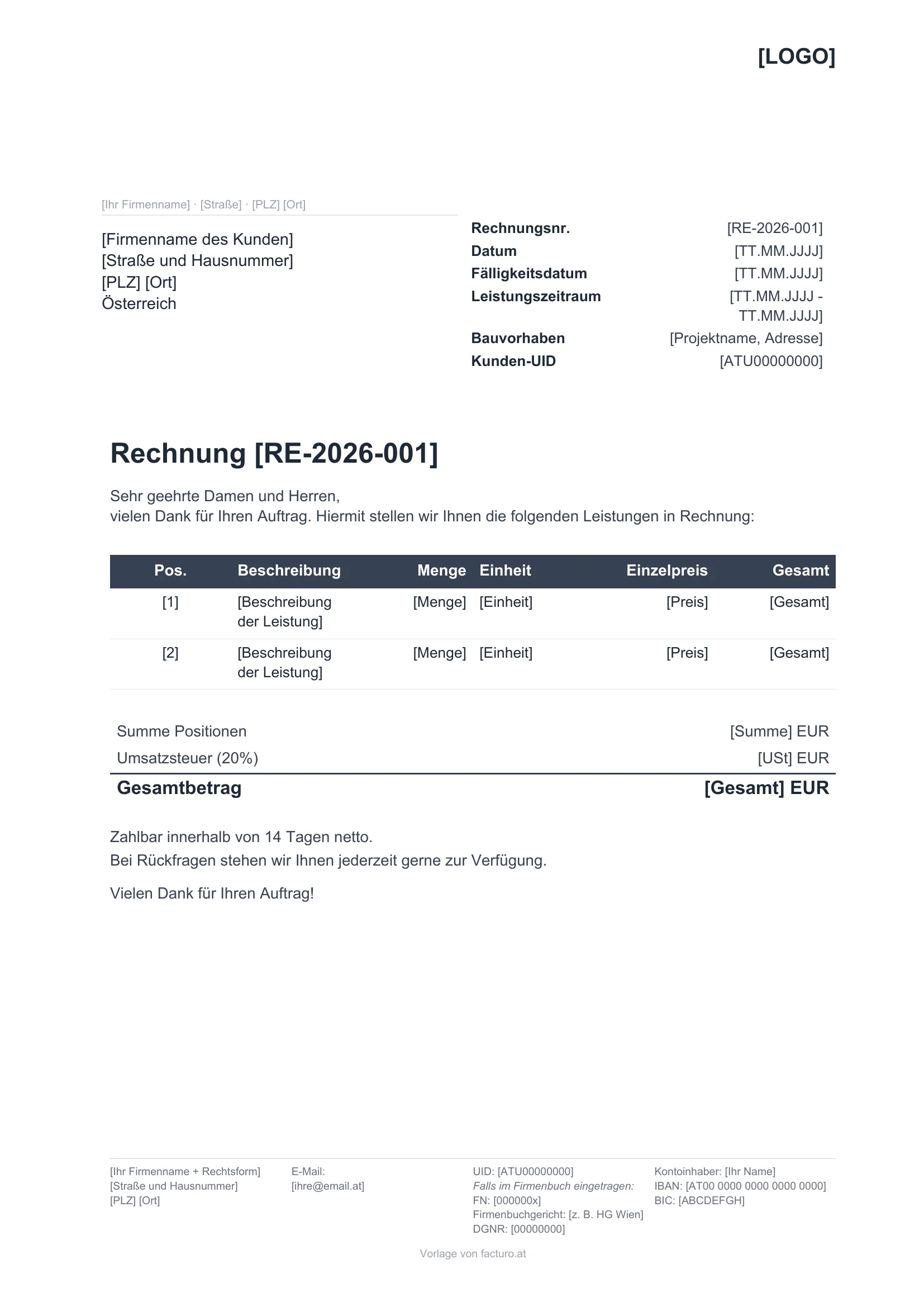 Rechnung mit USt & Reverse Charge