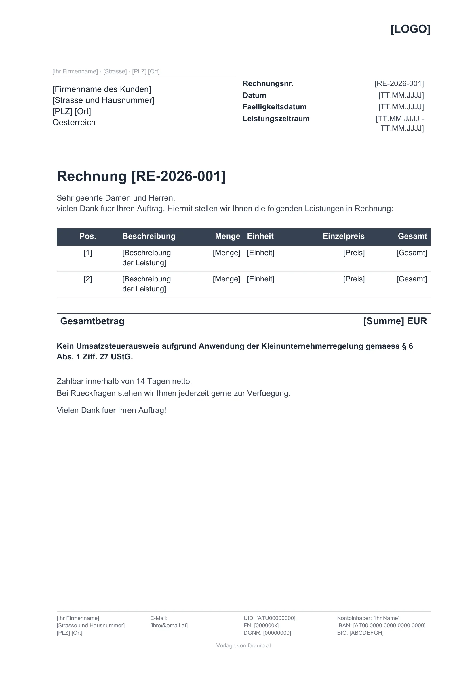 Rechnung Kleinunternehmer Vorlage