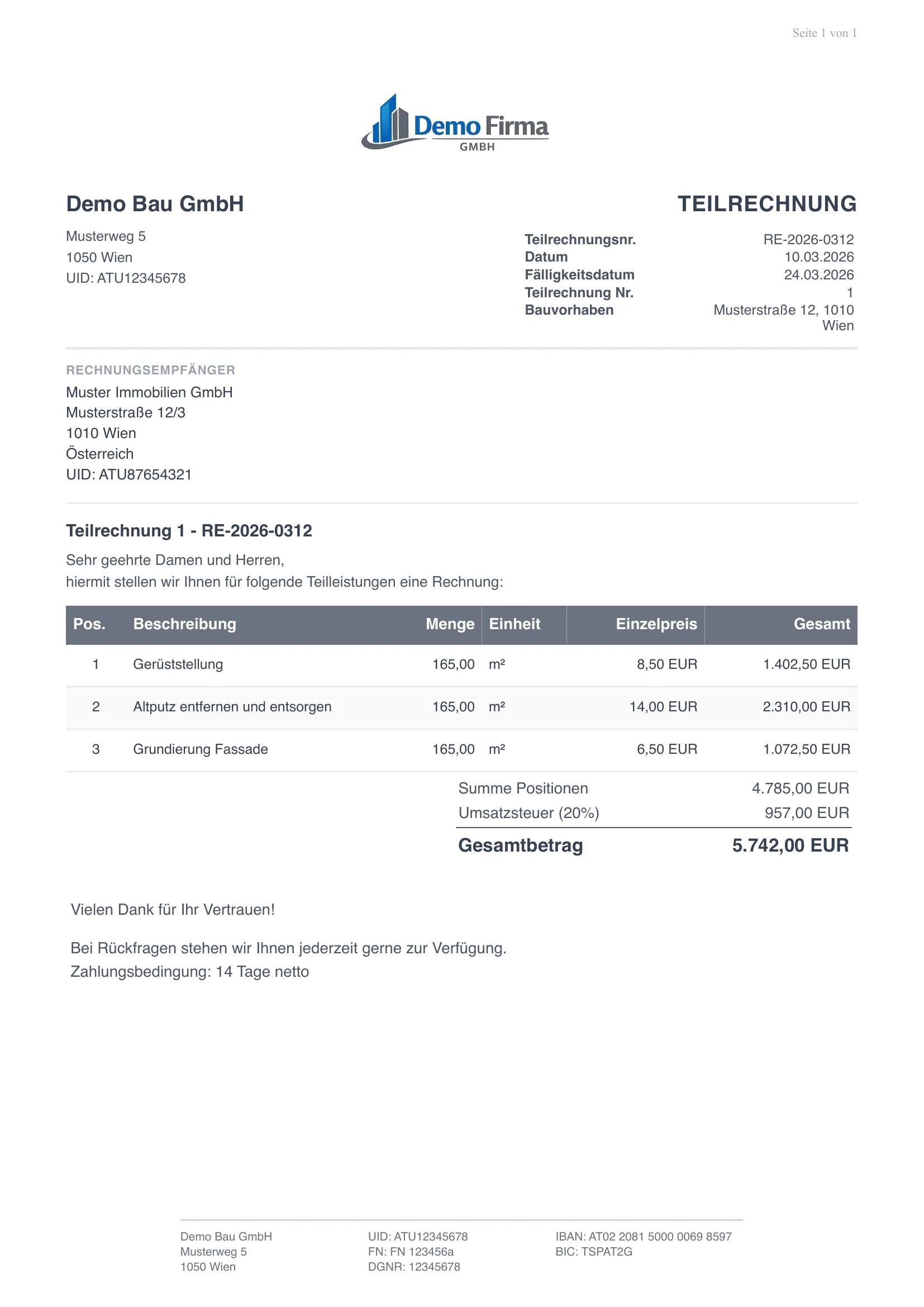 Vorschau: Teilrechnung & Schlussrechnung