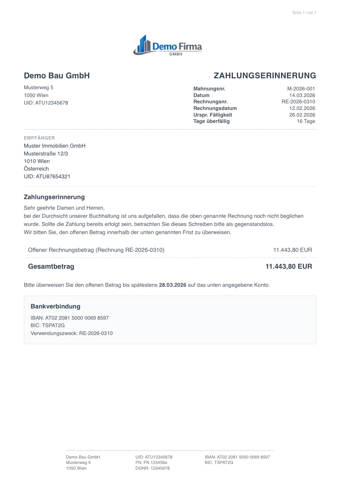 Vorschau: Zahlungserinnerung